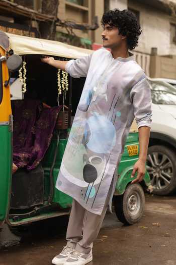Shop_Dev Ki Raha_Multi Color Silk, Cotton Light Action Abstract Print Kurta Set _Online_at_Aza_Fashions