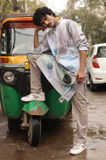 Dev Ki Raha_Multi Color Silk, Cotton Light Action Abstract Print Kurta Set _at_Aza_Fashions