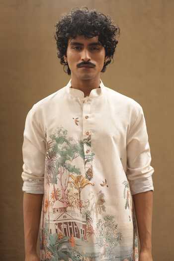 Buy_Dev Ki Raha_Multi Color Silk, Cotton Meter Full Cityscape Print Kurta Set _Online_at_Aza_Fashions