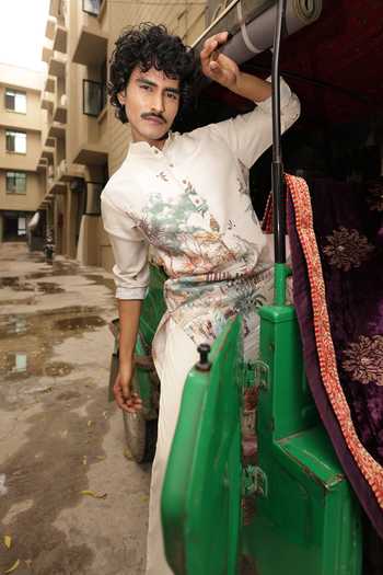 Shop_Dev Ki Raha_Multi Color Silk, Cotton Meter Full Cityscape Print Kurta Set 