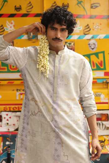 Dev Ki Raha_Lilac Silk, Cotton Seher Ki Khushboo Printed Kurta Set _Online_at_Aza_Fashions