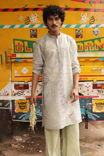 Buy_Dev Ki Raha_Lilac Silk, Cotton Seher Ki Khushboo Printed Kurta Set _Online_at_Aza_Fashions