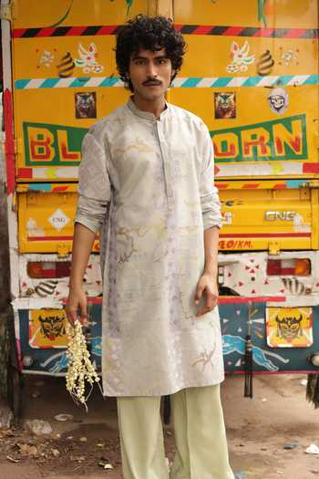 Dev Ki Raha_Lilac Silk, Cotton Seher Ki Khushboo Printed Kurta Set _at_Aza_Fashions