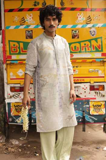 Buy_Dev Ki Raha_Lilac Silk, Cotton Seher Ki Khushboo Printed Kurta Set 