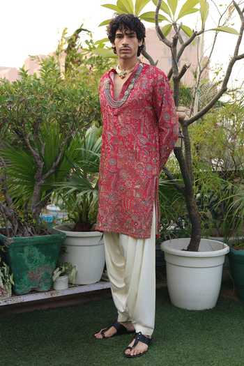 Dev Ki Raha_Red Georgette Gulbaag Embroidered Kurta Set _at_Aza_Fashions