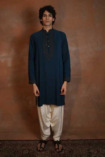 Dev Ki Raha_Blue Chaand Aab Embroidered Kurta And Salwar Set _Online_at_Aza_Fashions