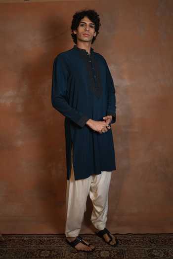 Dev Ki Raha_Blue Chaand Aab Embroidered Kurta And Salwar Set _at_Aza_Fashions