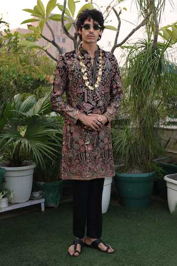 Shop_Dev Ki Raha_Multi Color Georgette Zulfikar Embroidered Kurta Set _Online_at_Aza_Fashions