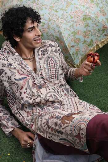 Shop_Dev Ki Raha_Multi Color Georgette Aabroo Printed Kurta Set _Online_at_Aza_Fashions