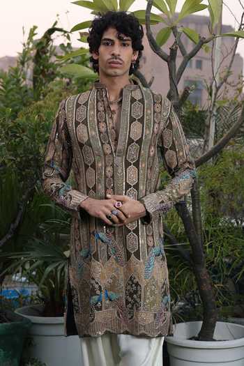 Shop_Dev Ki Raha_Multi Color Silk Kohinoor Embroidered Kurta Set _Online_at_Aza_Fashions