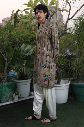 Dev Ki Raha_Multi Color Silk Kohinoor Embroidered Kurta Set _at_Aza_Fashions