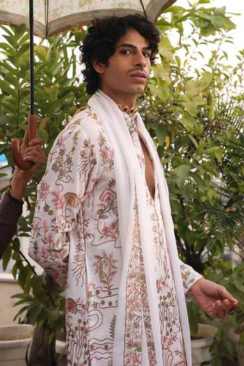 Buy_Dev Ki Raha_Multi Color Georgette Bahaar Embroidered Kurta Set With Stole _Online_at_Aza_Fashions