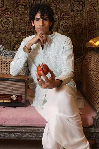 Dev Ki Raha_Blue Georgette Farishta Embroidered Kurta Set _Online_at_Aza_Fashions