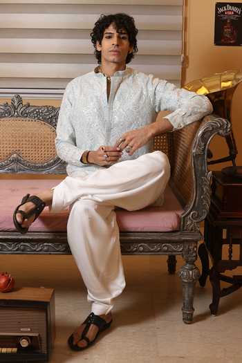 Buy_Dev Ki Raha_Blue Georgette Farishta Embroidered Kurta Set _Online_at_Aza_Fashions