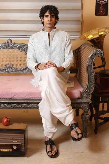 Shop_Dev Ki Raha_Blue Georgette Farishta Embroidered Kurta Set _Online_at_Aza_Fashions