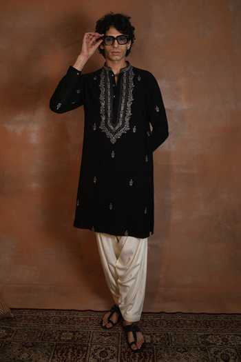 Dev Ki Raha_Black Zargul Embroidered Kurta Salwar Set _Online_at_Aza_Fashions