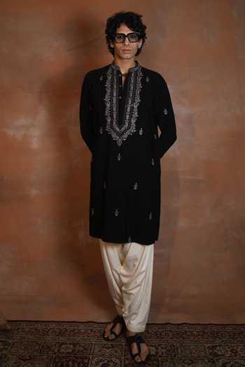 Buy_Dev Ki Raha_Black Zargul Embroidered Kurta Salwar Set _Online_at_Aza_Fashions