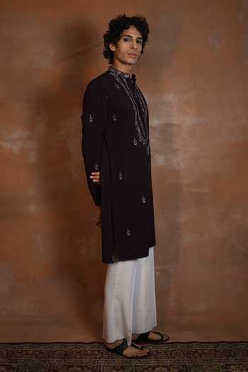 Dev Ki Raha_Black Haideriya Embroidered Kurta Set _Online_at_Aza_Fashions