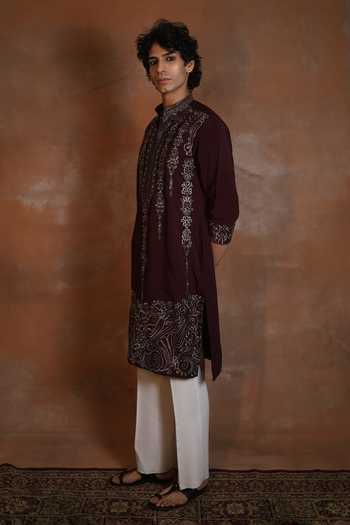 Buy_Dev Ki Raha_Wine Zardoziya Embroidered Kurta Pant Set _Online_at_Aza_Fashions