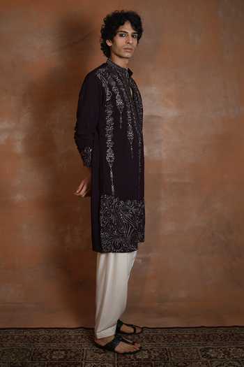 Buy_Dev Ki Raha_Wine Gulzar Embroidered Kurta And Salwar Set _Online_at_Aza_Fashions
