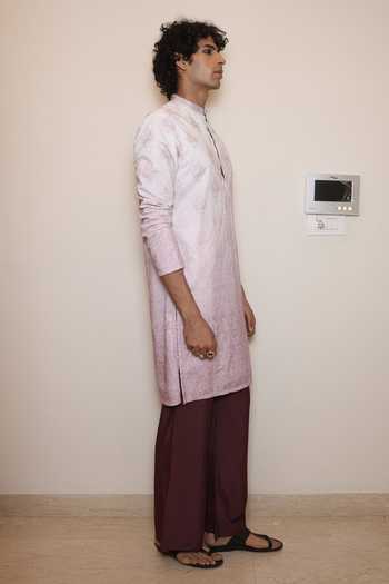 Dev Ki Raha_Pink Silk, Cotton Nuraab Embroidered Kurta Set _Online_at_Aza_Fashions