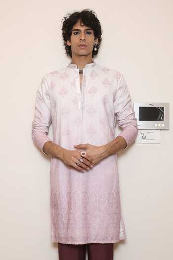 Shop_Dev Ki Raha_Pink Silk, Cotton Nuraab Embroidered Kurta Set _Online_at_Aza_Fashions