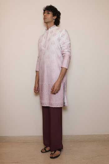Dev Ki Raha_Pink Silk, Cotton Nuraab Embroidered Kurta Set _at_Aza_Fashions