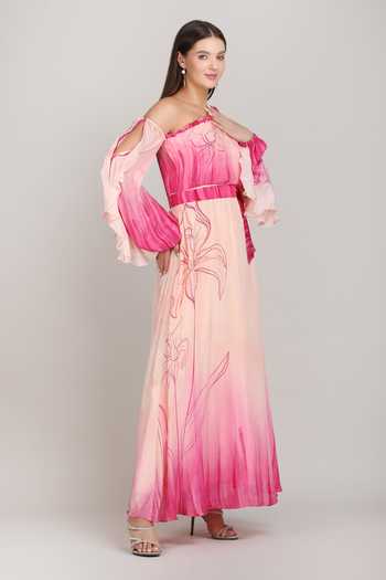 Buy_Mandira Wirk_Pink Viscose One Shoulder Doodle Dress _Online_at_Aza_Fashions