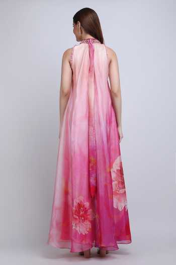Mandira Wirk Blush Floral Placement Print Dress 