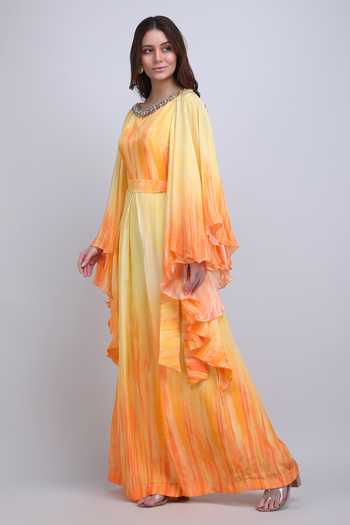 Mandira Wirk_Orange Coral Ombre Haze Jumpsuit _Online_at_Aza_Fashions