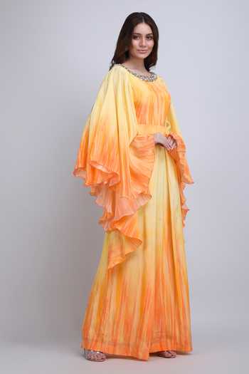 Buy_Mandira Wirk_Orange Coral Ombre Haze Jumpsuit _Online_at_Aza_Fashions