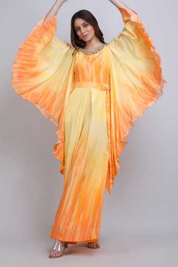 Shop_Mandira Wirk_Orange Coral Ombre Haze Jumpsuit _Online_at_Aza_Fashions