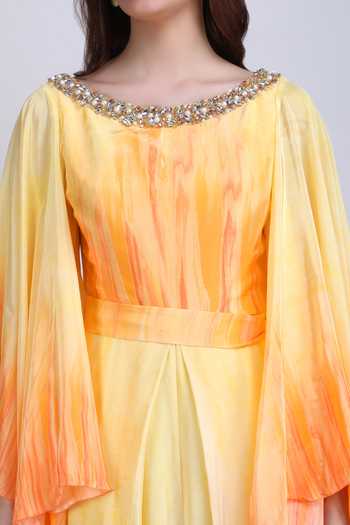 Mandira Wirk_Orange Coral Ombre Haze Jumpsuit _at_Aza_Fashions