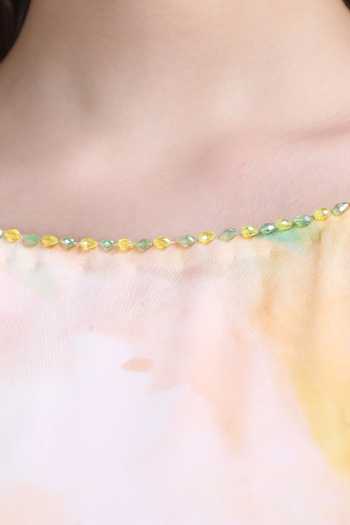 Shop_Mandira Wirk_Green Satin, Chiffon Asymmetric Soft Marble Ruffle Cascade Dress _Online_at_Aza_Fashions