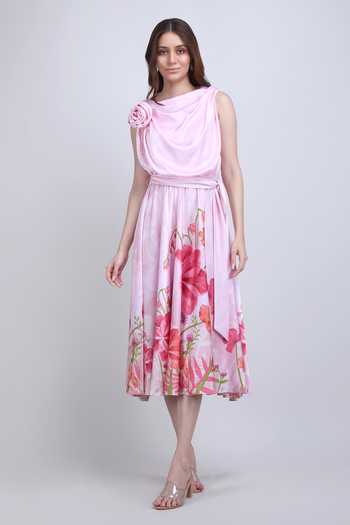 Mandira Wirk Blush Floral Midi Dress 
