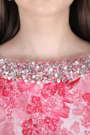 Buy_Mandira Wirk_Pink Satin Boat Neck Blush Ombre Top And Skirt Set _Online_at_Aza_Fashions