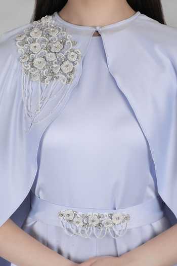 Mandira Wirk_Blue Powder Layered Jumpsuit With Belt _Online_at_Aza_Fashions