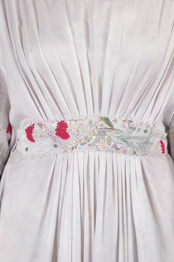 Shop_Mandira Wirk_Ivory Satin Boat Neck Palm Drift Kaftan _Online_at_Aza_Fashions