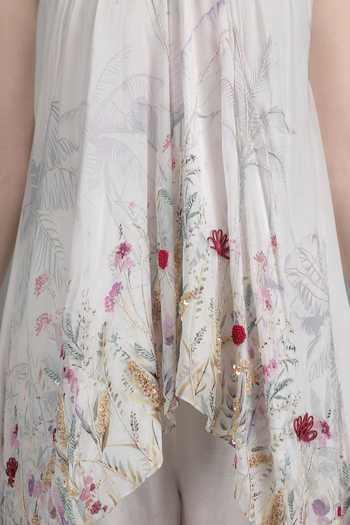 Mandira Wirk_Ivory Cotton, Linen, Chiffon, Viscose Halter Neck, Palm Kurta And Palazzo Set _Online_at_Aza_Fashions