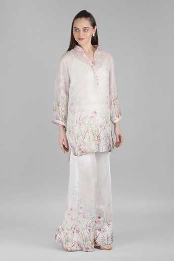 Mandira Wirk Ivory Palm Printed Top & Palazzo Set 