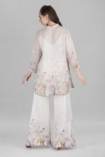 Mandira Wirk Ivory Palm Printed Top & Palazzo Set 