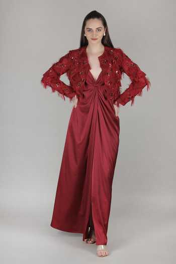 Mandira Wirk Knot Satin Dress & Jacket Set 