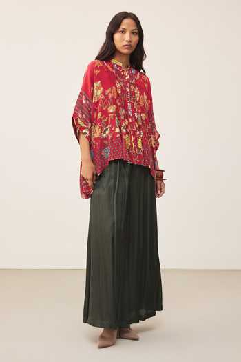Ritu Kumar_Red Viscose Calico Printed Kurta _Online_at_Aza_Fashions