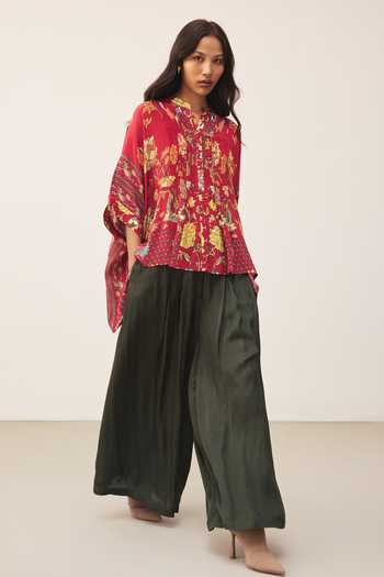 Buy_Ritu Kumar_Red Viscose Calico Printed Kurta _Online_at_Aza_Fashions