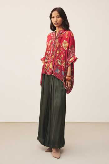 Shop_Ritu Kumar_Red Viscose Calico Printed Kurta _Online_at_Aza_Fashions