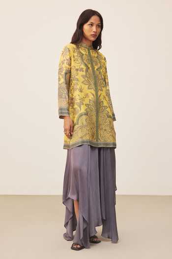 Buy Ritu Kumar Yellow Mandarin Collar Myra Floral Print Kurta Online at Aza Fashions Buy_Ritu Kumar_Yellow Mandarin Collar Myra Floral Print Kurta _Online_at_Aza_Fashions