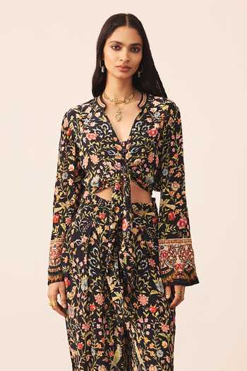 Ritu Kumar Black Viscose, Crepe, Rayon V-neck Printed Top With Pant at Aza Fashions Ritu Kumar_Black Viscose, Crepe, Rayon V-neck Printed Top With Pant _at_Aza_Fashions