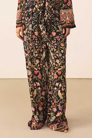 Buy Ritu Kumar Black Viscose, Crepe, Rayon V-neck Printed Top With Pant Buy_Ritu Kumar_Black Viscose, Crepe, Rayon V-neck Printed Top With Pant