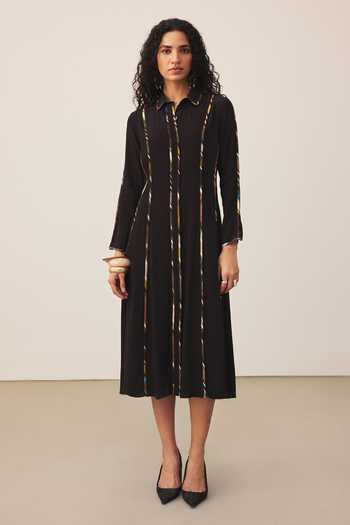 Ritu Kumar_Black Crepe Button-down Neck Candice Solid Full Sleeve Dress _Online_at_Aza_Fashions