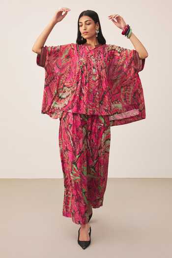 Ritu Kumar Pink Lurex V-neck Fiza Printed Kurta And Palazzo Set at Aza Fashions Ritu Kumar_Pink Lurex V-neck Fiza Printed Kurta And Palazzo Set _at_Aza_Fashions